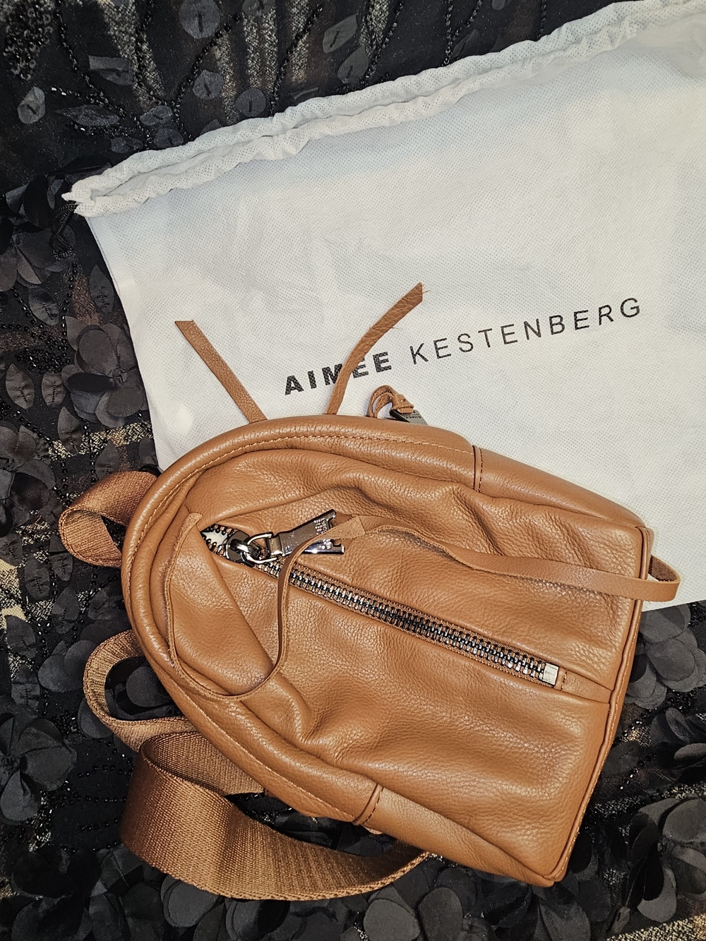 Aimee Kestenberg Cognac Pebbled Leather Mini Backpack